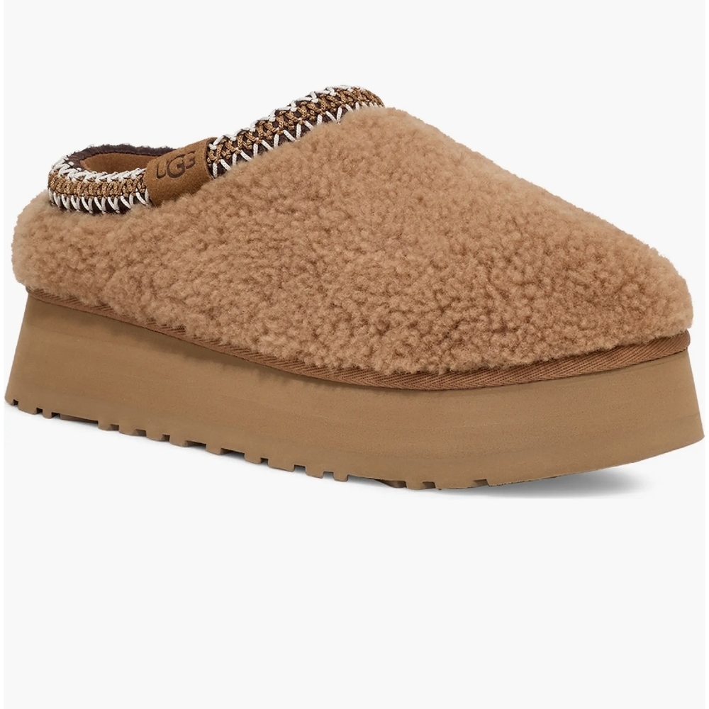 NWOT UGG Tazz Maxi Curly Geniune Women's Brown Shearling Platform Mules